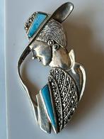 Bijzondere zilveren broche Heer, Sieraden, Tassen en Uiterlijk, Broches, 4 tot 7 cm, Blauw, Ophalen of Verzenden, Zo goed als nieuw
