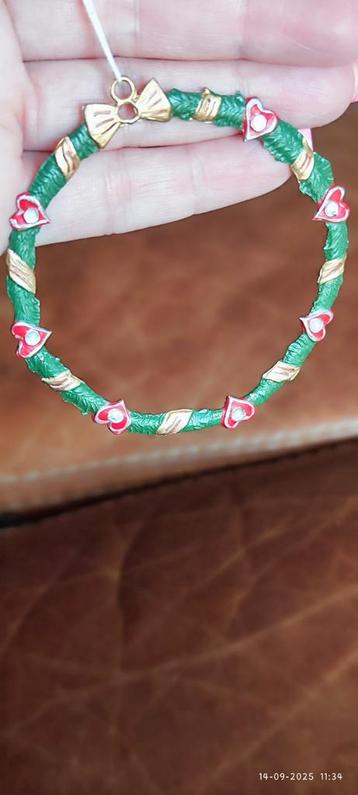 Oude Tinnen Handgeschilderd Kerstkrans Kerstboomhanger beschikbaar voor biedingen