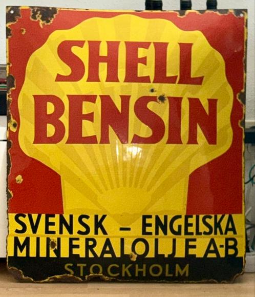 Shell Bensin Emaille reclamebord - Jaren 20 - 69x58cm, Antiek en Kunst, Antiek | Emaille, Ophalen of Verzenden