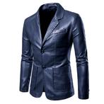 Blauw leren colbert (blauwe kunstleren heren blazer), Kleding | Heren, Kostuums en Colberts, Nieuw, Blauw, Verzenden