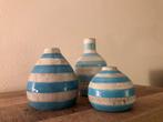 Vintage blauw gestreepte vaasjes - set van 3, Huis en Inrichting, Woonaccessoires | Vazen, Ophalen, Gebruikt, Blauw, Aardewerk of Porselein