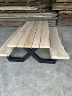 eiken picknicktafel 200 x 100 cm 5 dik en totaal 180 breed, Tuin en Terras, Picknicktafels, Ophalen, Zo goed als nieuw, Rond