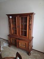 Antieke buffetkast neorenaissance, vintage glas-in-lood kast, Huis en Inrichting, Zo goed als nieuw, Glas, 150 tot 200 cm, 25 tot 50 cm