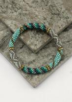 Glaskralen armband - blue stripes - RB197, Overige materialen, Overige kleuren, Verzenden, Nieuw