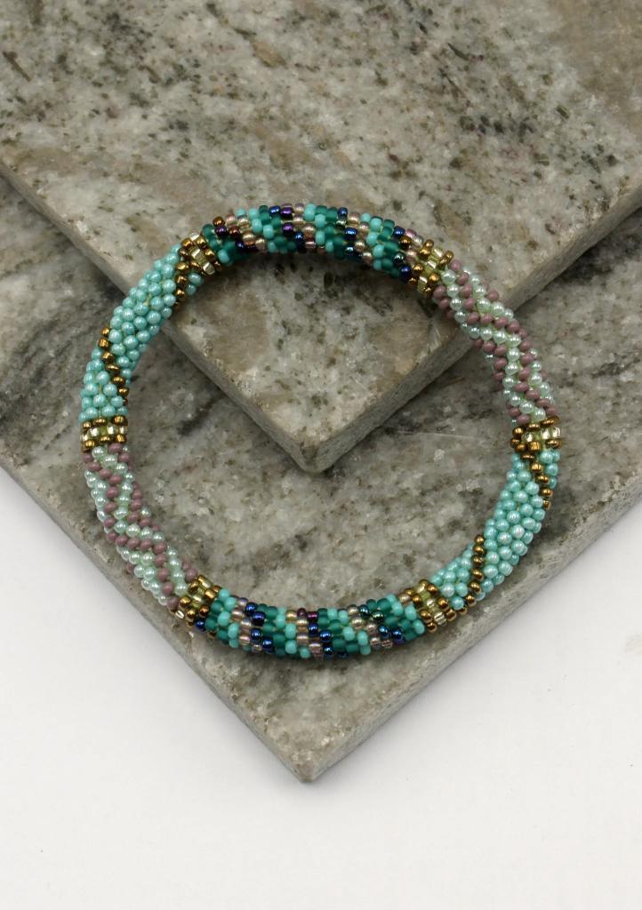 Glaskralen armband - blue stripes - RB197, Sieraden, Tassen en Uiterlijk, Armbanden, Nieuw, Overige materialen, Overige kleuren