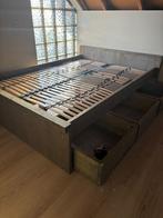 Steigerhouten Twijfelaar 140x200 met Lades, Huis en Inrichting, Slaapkamer | Bedden, Ophalen, Gebruikt, Steigerhout, 140 cm