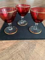Vintage Rode Glazen met Gouden Rand, Ophalen, Glas of Glazen, Overige stijlen, Glas