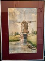 Aquarel Molenlandschap - 1940, Antiek en Kunst, Kunst | Tekeningen en Foto's, Ophalen of Verzenden