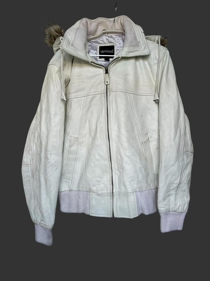 Ventiuno Jas Maat S Wit Leer Nepbont Kraag Skijas, Kleding | Heren, Jassen | Winter, Gedragen, Maat 46 (S) of kleiner, Wit, Verzenden