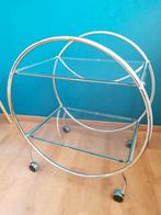 Vintage Serveerwagen glazen bladen Bauhaus Art Deco tafel, Huis en Inrichting, Ophalen, Minder dan 55 cm, Gebruikt, Rond