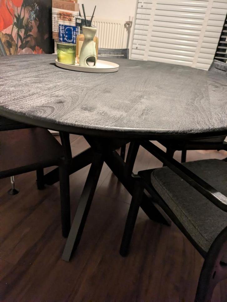 Eettafel rond / kiezel - zwart, Huis en Inrichting, Tafels | Eettafels, Zo goed als nieuw, 100 tot 150 cm, 100 tot 150 cm, Rond