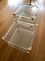 2 Hollywoord Regency salontafel - glas, perspex en brass, Huis en Inrichting, Tafels | Salontafels, Ophalen, Gebruikt, 100 tot 150 cm