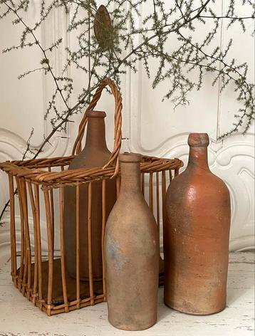 Brocante oude Franse gresflessen / gres fles vanaf 19,50 beschikbaar voor biedingen