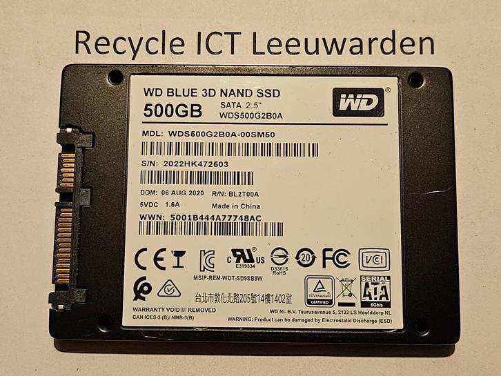 Western digital 500gb laptop hdd ssd hardeschijf wd blue 3d, Computers en Software, Harde schijven, Gebruikt, Laptop, Intern, SSD
