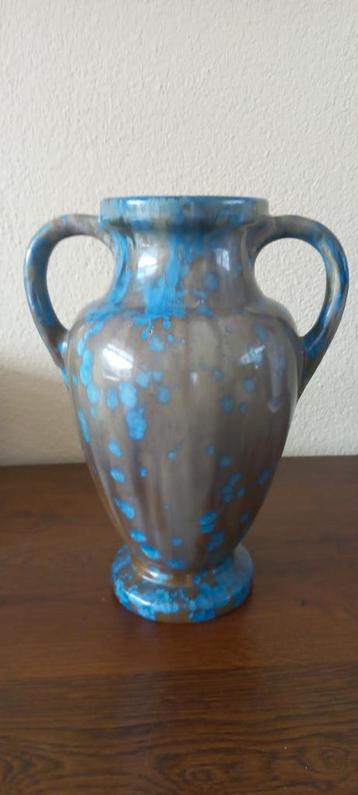 Vintage vaas met handvatten - Blauw/Bruin beschikbaar voor biedingen