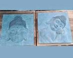 2 stenen wandpanelen boeda tuindecoratie., Antiek en Kunst, Curiosa en Brocante, Ophalen of Verzenden
