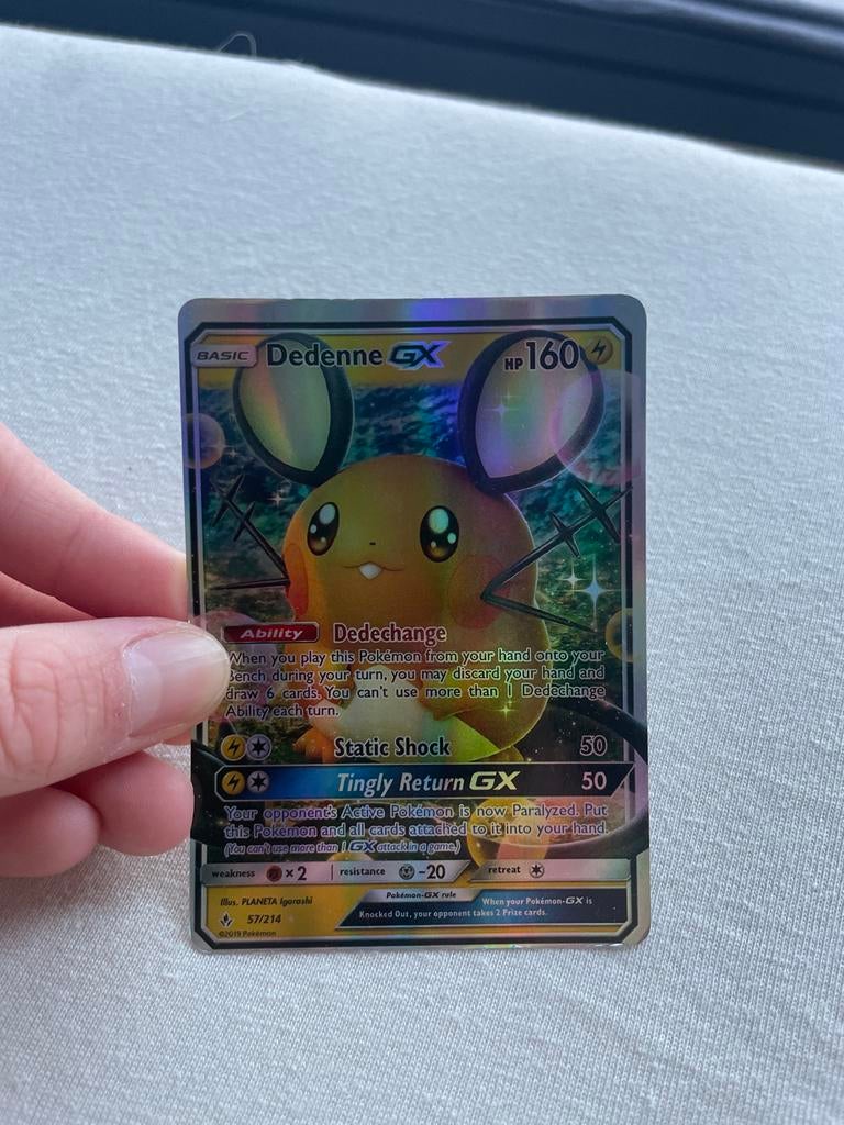 Dedenne GX Pokemon kaart, Verzenden, Zo goed als nieuw, Losse kaart, Foil