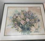 Geborduurde schilderij bloemen in vaas boeket, Antiek en Kunst, Kunst | Schilderijen | Klassiek, Ophalen of Verzenden
