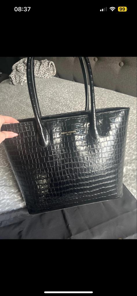 Isabel Bernard Croco Shopper - Zwart Leer, Sieraden, Tassen en Uiterlijk, Tassen | Damestassen, Zo goed als nieuw, Shopper, Zwart