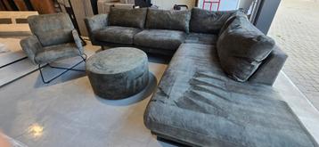Groene Velvet Hoekbank Set - Gereinigd! beschikbaar voor biedingen