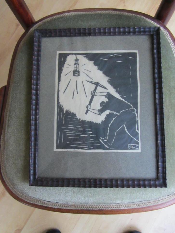 Hout- of linosnede van F.H. van Emmerik, Antiek en Kunst, Kunst | Etsen en Gravures, Ophalen of Verzenden