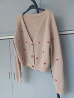 Gebreid vest beige met rode hartjes maat S, Kleding | Dames, Truien en Vesten, Beige, Ophalen of Verzenden, Zo goed als nieuw