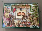 Falcon puzzel - 500 stukjes - Christmas puppies -, Ophalen of Verzenden, 500 t/m 1500 stukjes, Gebruikt, Legpuzzel