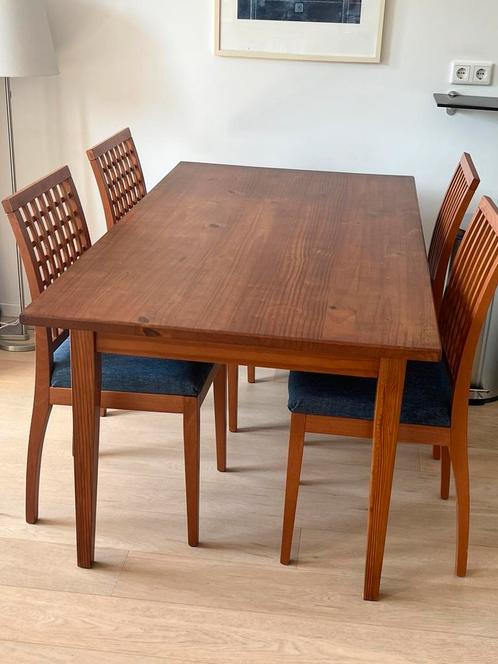 Houten tafel met 4 stoelen, ook apart te koop, Huis en Inrichting, Complete eetkamers, Gebruikt, 4 tot 6 stoelen, Ophalen