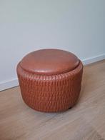 Vintage poef opbergbox mand bruin skai voetenbankje hocker, .., Minder dan 50 cm, Hout, .....