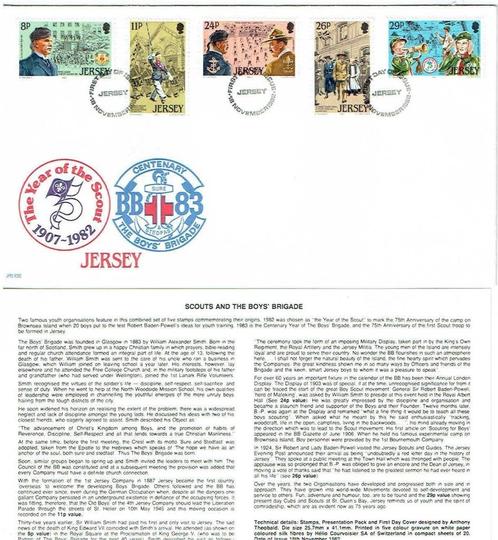 Jersey GB 1982 Scouting 75 jaar met bijlage, Postzegels en Munten, Postzegels | Eerstedagenveloppen, Onbeschreven, Europa, Ophalen of Verzenden