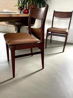 2 x originele retro eetkamerstoelen pallisander/bruin skai, Huis en Inrichting, Hout, Origineel zestiger jaren / retro, Twee, Gebruikt