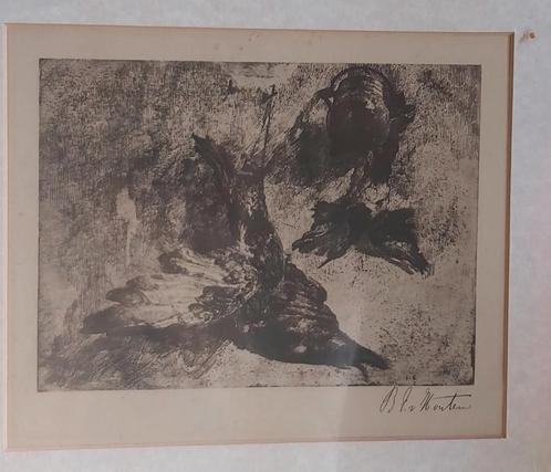 Originele ets in mahoniehouten lijst– gesigneerd, Antiek en Kunst, Kunst | Etsen en Gravures, Ophalen of Verzenden