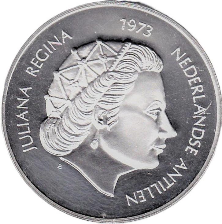 25 GULDEN ANTILLEN 1973 PRACHTIG / GLANS ZILVER, Postzegels en Munten, Munten | Nederland, Overige waardes, Koningin Juliana, Zilver