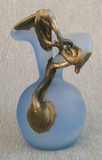 Roemeense glaskunst vaas blauw gesigneerd 15 cm hoog, Antiek en Kunst, Ophalen of Verzenden