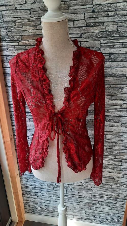 Bordeaux kleurig kanten bloesjasje S, Kleding | Dames, Blouses en Tunieken, Zo goed als nieuw, Maat 36 (S), Rood, Ophalen of Verzenden