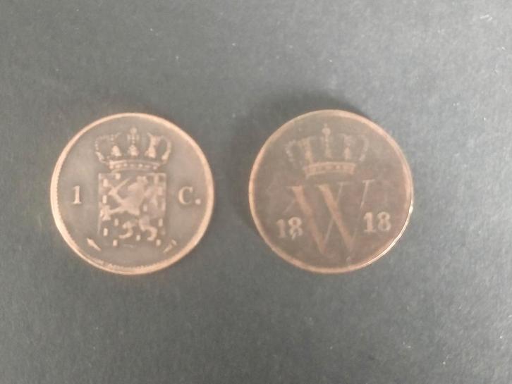 1818 Willem 1 een cent replica vaste pr € 2,70., Postzegels en Munten, Munten | Nederland, Losse munt, 1 cent, Koning Willem I