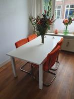 Witte Bjursta houten uitschuifbare eettafel Ikea 180-220m, Huis en Inrichting, Tafels | Eettafels, Ophalen, Gebruikt, 50 tot 100 cm