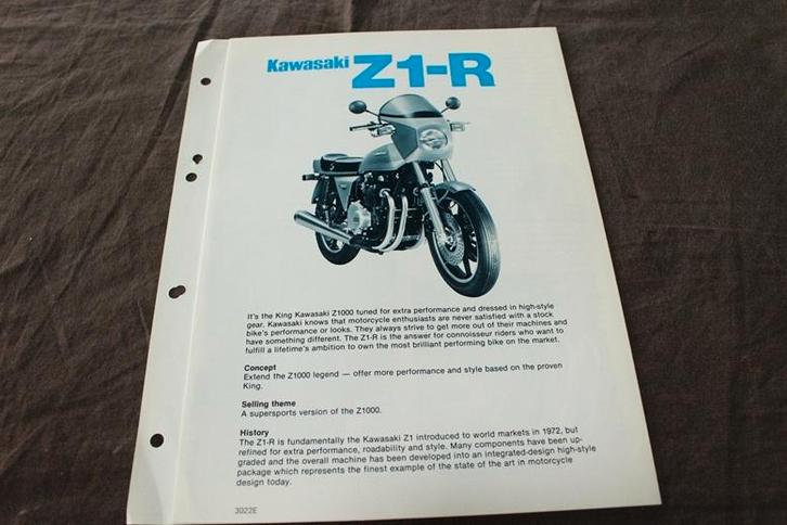 Kawasaki Z1-R 1000 motorfiets dealer folder flyer, Motoren, Handleidingen en Instructieboekjes, Kawasaki, Ophalen of Verzenden