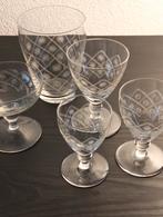 Antieke kristallen Glazen Set met Bloemmotief, wijnglas, Antiek en Kunst, Ophalen of Verzenden