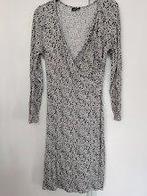 Liv zandkleurige dames jurk met zwarte bladeren motieven, Maat 38/40 (M), Beige, Ophalen of Verzenden, Zo goed als nieuw