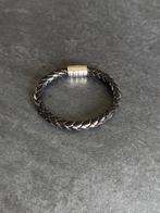 Zwarte leren Armband - Staal - Magnestisch - 19cm, --, Zwart, Leer, Ophalen of Verzenden