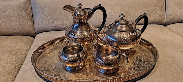 Antiek Sheffield theeservies, James Dixon & Sons, Antiek en Kunst, Antiek | Bestek, Ophalen of Verzenden