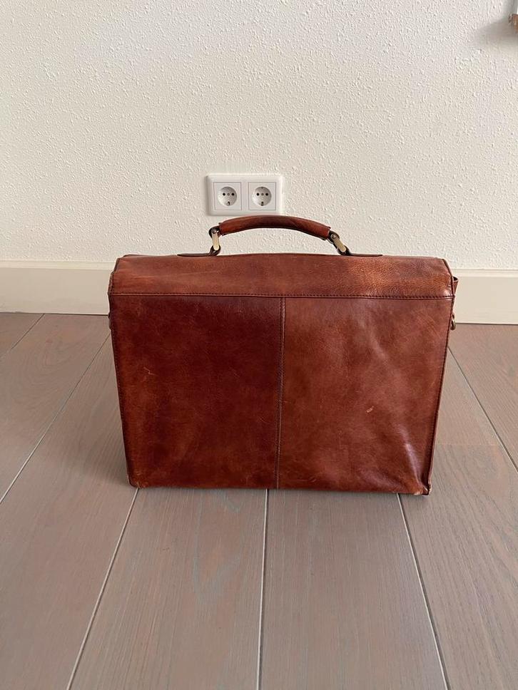 Vintage leren aktetas, Sieraden, Tassen en Uiterlijk, Tassen | Schoudertassen, Gebruikt, Overige merken, Bruin, Leer, Ophalen of Verzenden