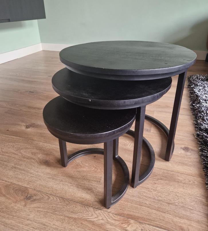 Set van 3 salontafels - Goossens, Huis en Inrichting, Tafels | Salontafels, Gebruikt, Minder dan 50 cm, 50 tot 100 cm, Rond, Ophalen