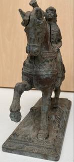 Paard met Krijger, Antiek, H18 x B20 cm, messing, Ophalen of Verzenden