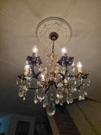 Franse antieke kroonluchter met kristallen pegels, Ophalen of Verzenden, Gebruikt, Glas, Antiek