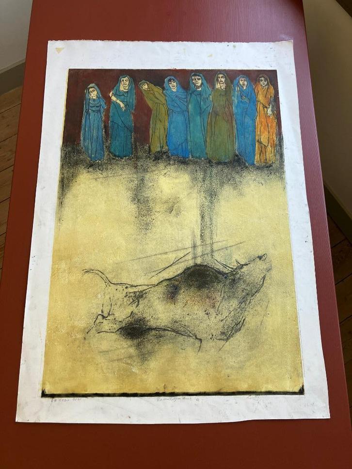 Ets Ru van Rossem - De Zebu, Antiek en Kunst, Kunst | Etsen en Gravures, Ophalen of Verzenden