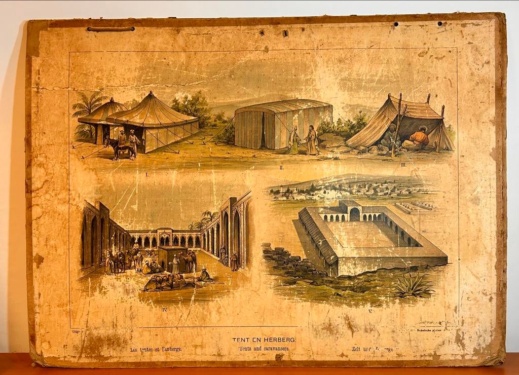 Oude schoolplaat - Tent en Herberg, Straat en Huis, Wet en G, Antiek en Kunst, Antiek | Schoolplaten, Ophalen of Verzenden, Geschiedenis