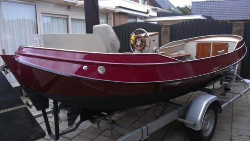 Stalen sloep met Kalf boottrailer i.z.g.st., Watersport en Boten, Sloepen, Gebruikt, Tot 10 pk, 3 tot 6 meter, Buitenboordmotor