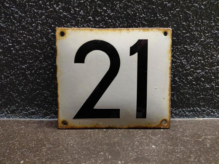 Emaille Huisnummerbordje 21, Antiek en Kunst, Antiek | Emaille, Ophalen of Verzenden